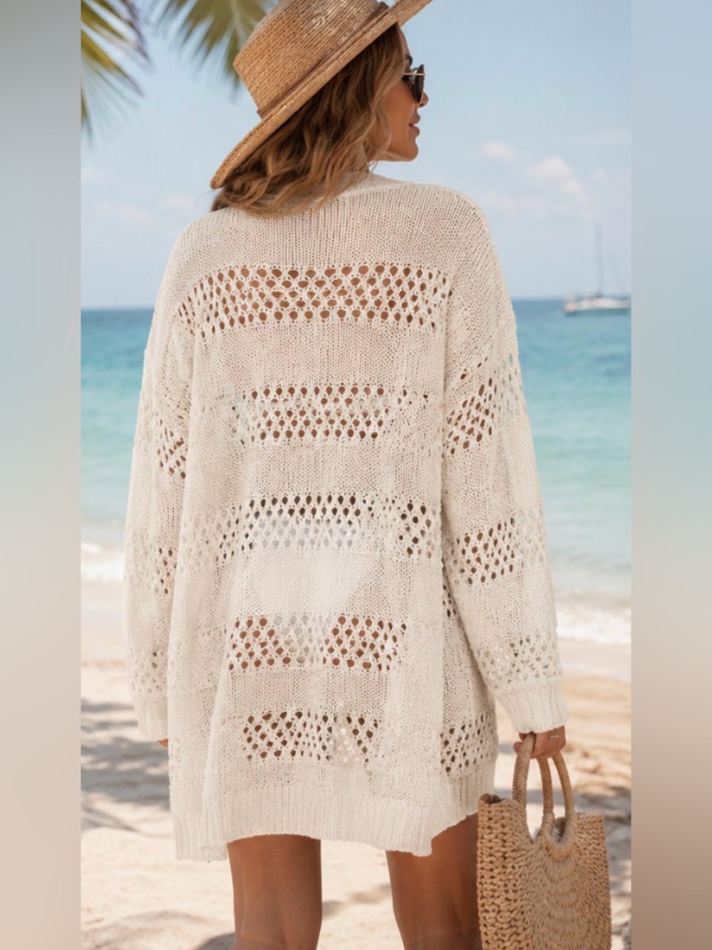 CUPSHE Sand Open Knit Cardigan Beach Cover Up NWT Size Small Boho - Picture 4 of 12